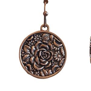 Champagne Rose Gold Rose Engraved Circle Drop Earrings